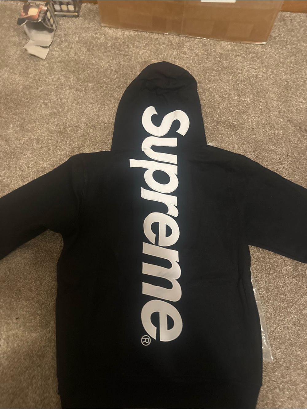 Supreme Black Hoodie with White Vertical Logo